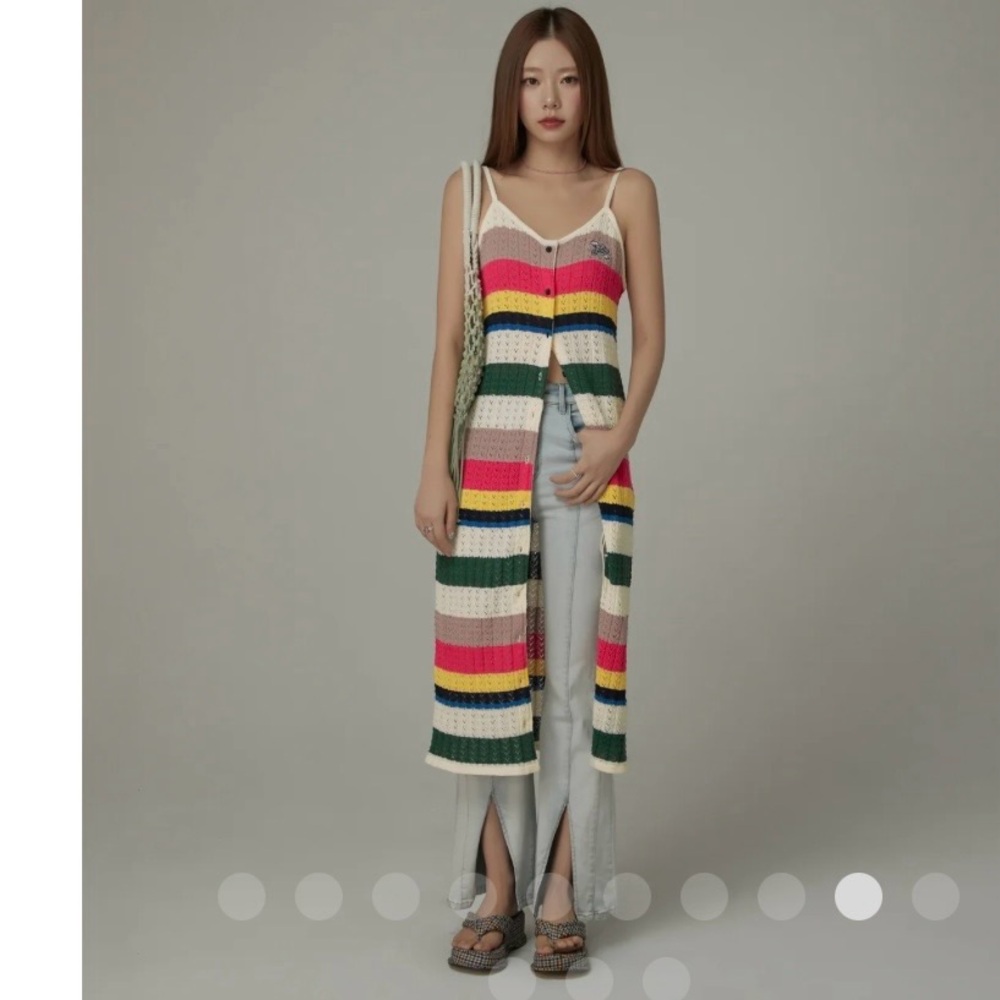 NWOT Chuu rainbow Striped Dress open button down knit “nice Chuu meet you” OS